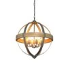 26-1/4" Round Metal & Wood Pendant Lamp, 6 Lights (Pick Up Only)