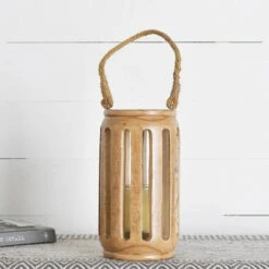 Carved Wood Lantern, 11.5"