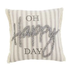 "Oh Happy Day" Tufted Throw Pillow By Mud Pie