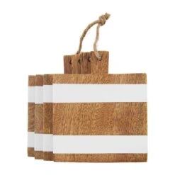 Striped Wood Square Coaster Set By Mud Pie, Set Of 4