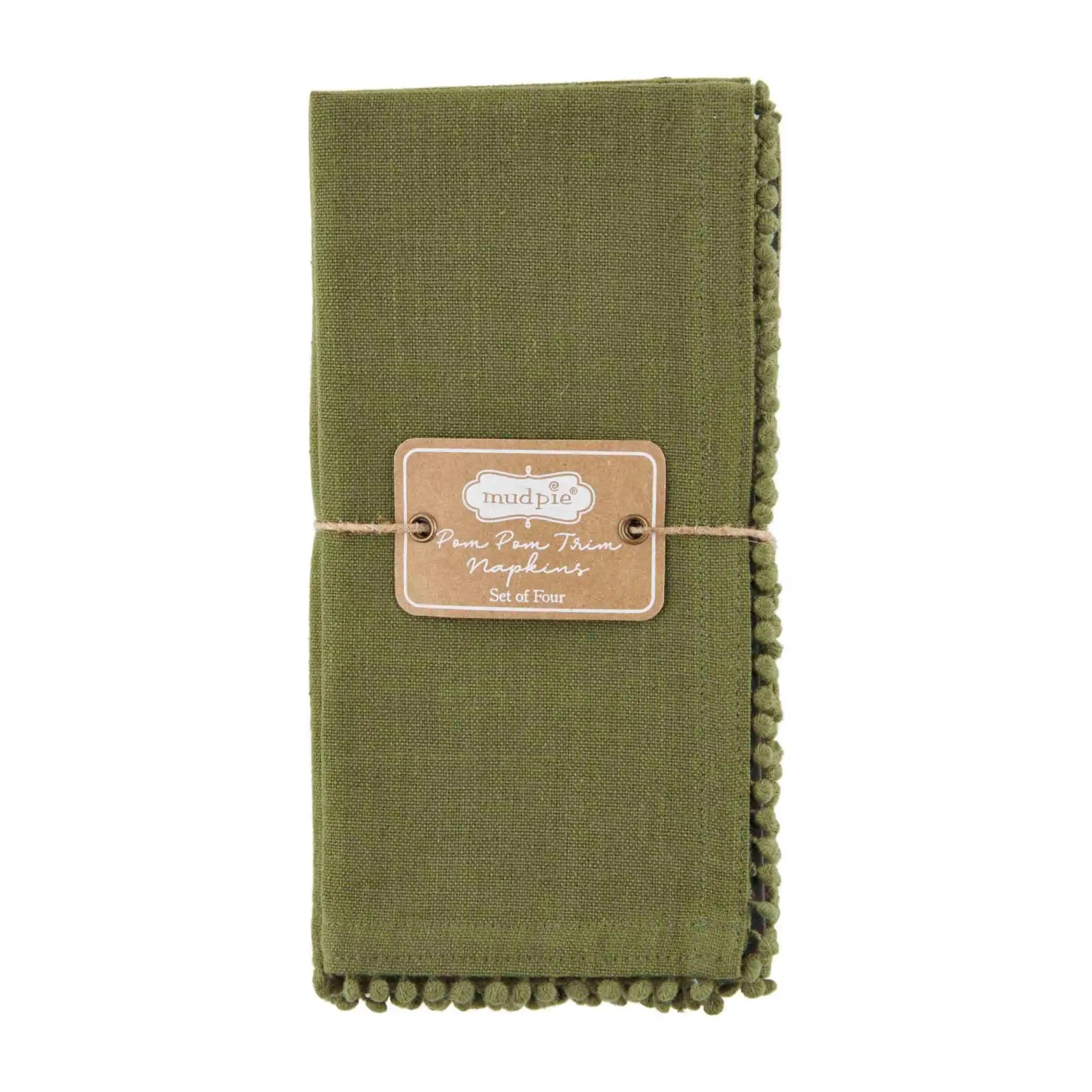 Pom Napkin Set, Sage Green By Mud Pie 1 Pom Napkin Set, Sage Green By Mud Pie