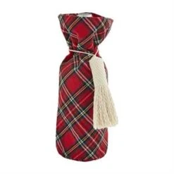 Red Tartan Plaid Wine Bag By Mud Pie