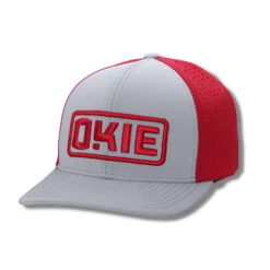 The Okie Brand Hat, Sooner Performance, Grey/Red