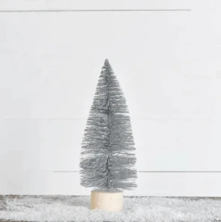 Bottle Brush Tree, Silver Glitter, 12.6"