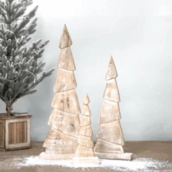 Carved Wood Icicle Christmas Holiday Tree, 3 Size Options