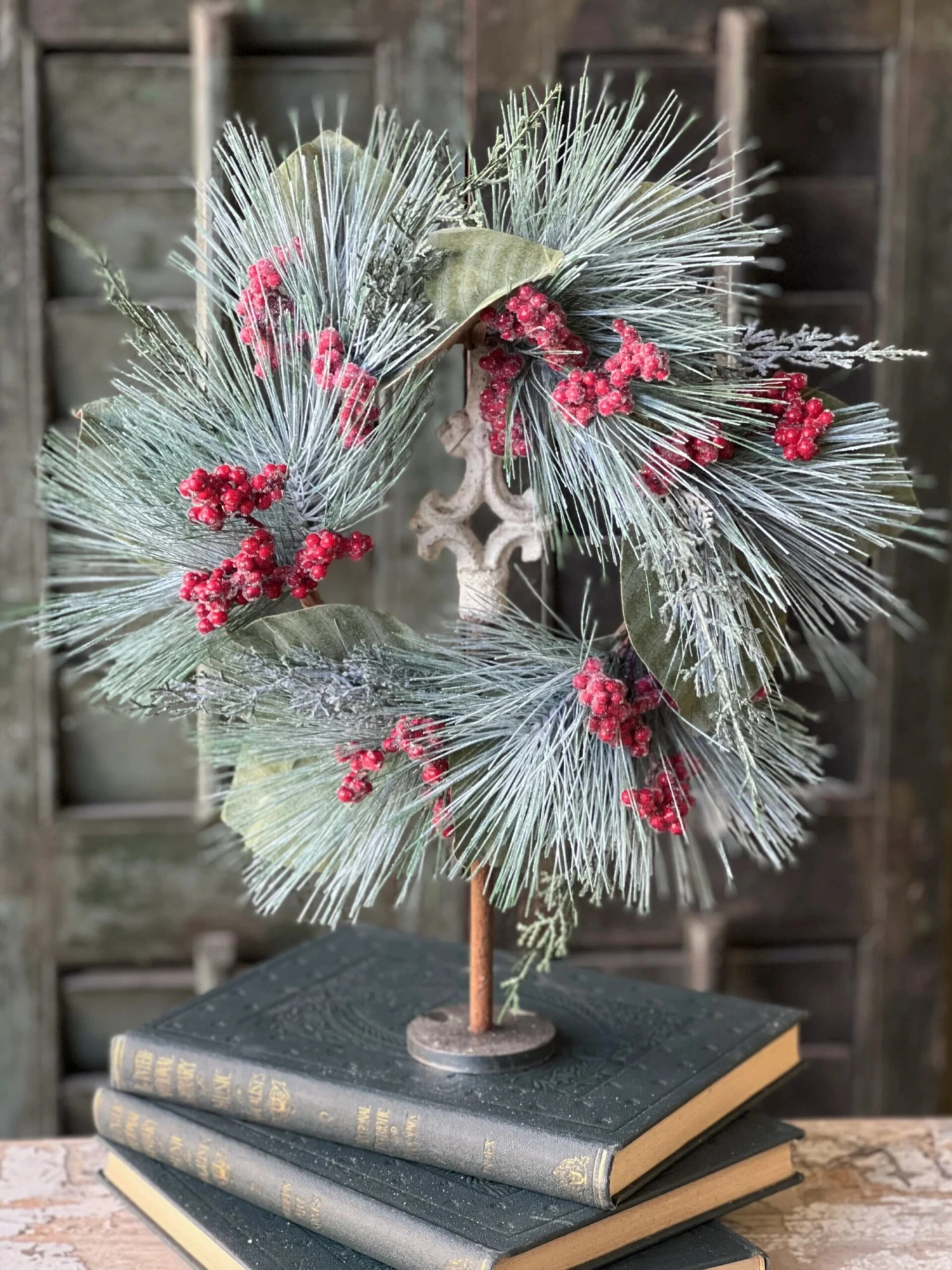 Icy Cinnabar Pine Candle Ring, 13" 1 Icy Cinnabar Pine Candle Ring, 13"