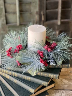 Icy Cinnabar Pine Candle Ring, 13" 9 Icy Cinnabar Pine Candle Ring, 13" -Home Decor Shop XBR80134 scaled