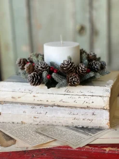 Icy Berries & Mini Pinecone Candle Ring, 3" -Home Decor Shop XG50322 scaled