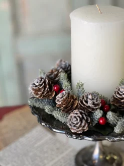 Icy Berries & Mini Pinecone Candle Ring, 3" -Home Decor Shop XG50324 scaled