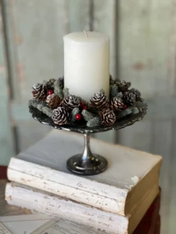 Icy Berries & Mini Pinecone Candle Ring, 3"