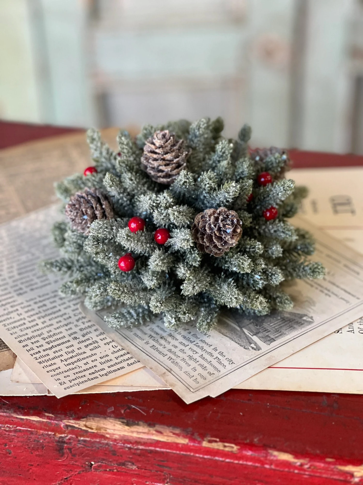 Icy Mini Pinecone With Berry Half Sphere, 7” 1 Icy Mini Pinecone With Berry Half Sphere, 7”
