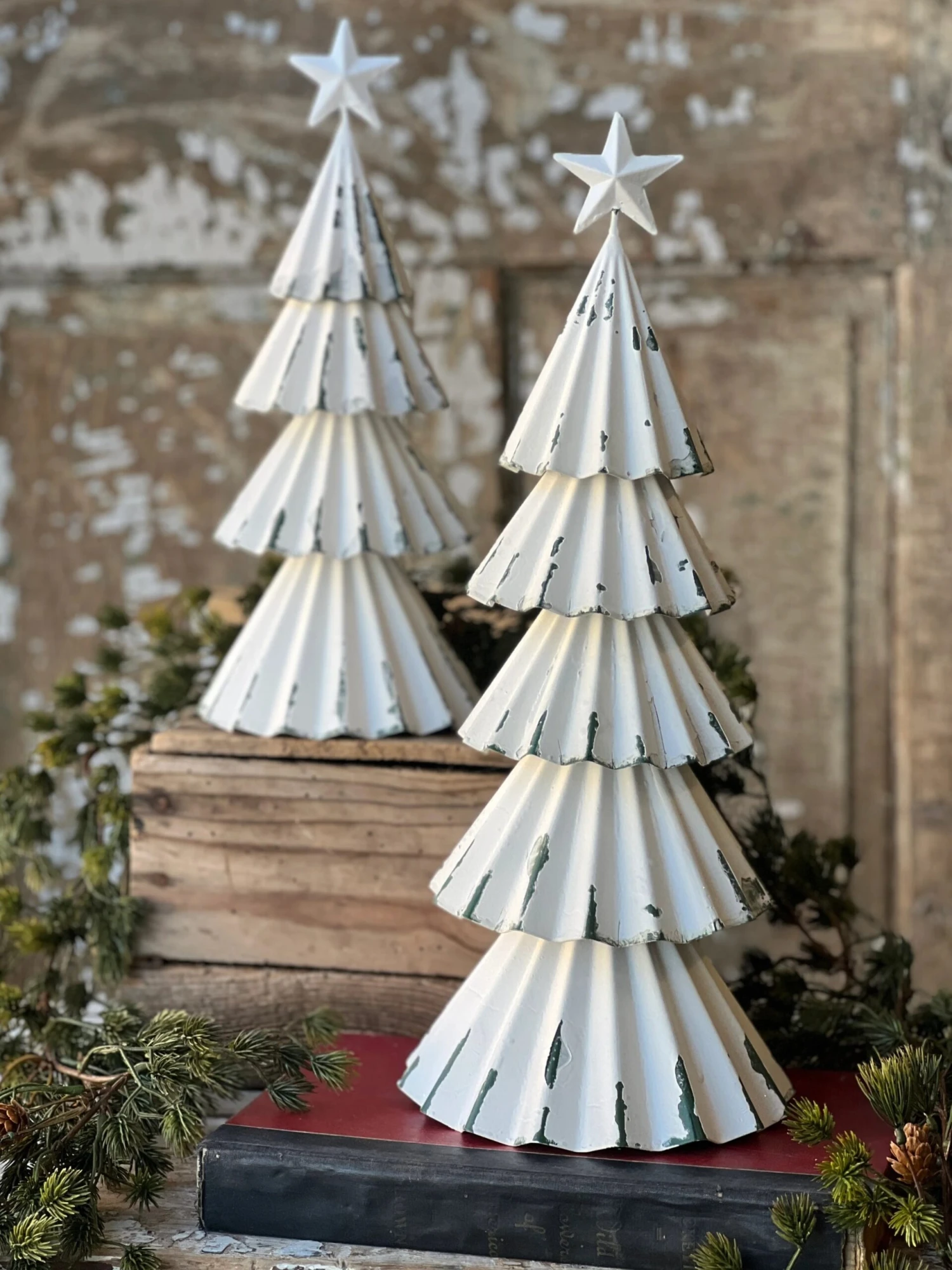 Metal Skirted Snow Tree, 2 Size Options (Pick Up Only) 1 Metal Skirted Snow Tree, 2 Size Options (Pick Up Only)