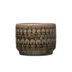 Embossed Stoneware Planter Pot, Reactive Glaze, Beige (Pick Up Only)