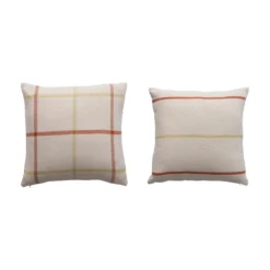 Cotton Flannel Pillow With Pattern, Cream & Rust, 2 Style Options