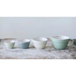 Stoneware Batter Bowl Measuring Cups, Blues, Set Of 4