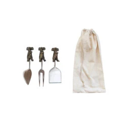 Cast Aluminum Mice Cheese Servers, Set Of 3 In Drawstring Bag