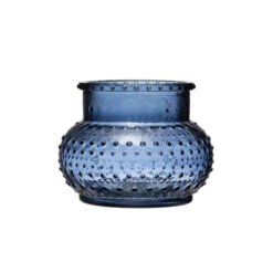 Glass Hobnail Candle Holder Vase, Blue