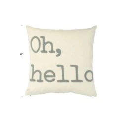 "Oh, Hello" Pillow With Embroidery, Grey -Home Decor Shop df2506 2