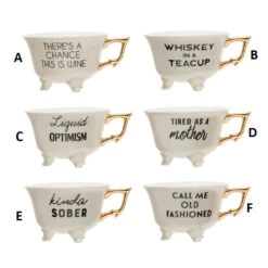 Bar Saying Stoneware Footed Teacup With Gold Electroplating, Black & White, 6 Style Options -Home Decor Shop df3303a 1