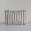 Woven Cotton Lumbar Pillow With Tufted Design, Tan & Cream