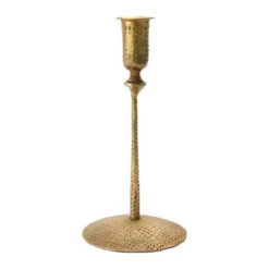 Hand-Forged Hammered Iron Taper Holder, Antique Brass Finish