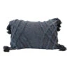 Stonewashed Cotton Blend Slub Pillow With Tufted Pattern & Tassels, Blue