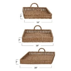 Decorative Hand-Woven Water Hyacinth & Rattan Tray With Handles, 3 Size Options (Pick Up Only) -Home Decor Shop df4656 6