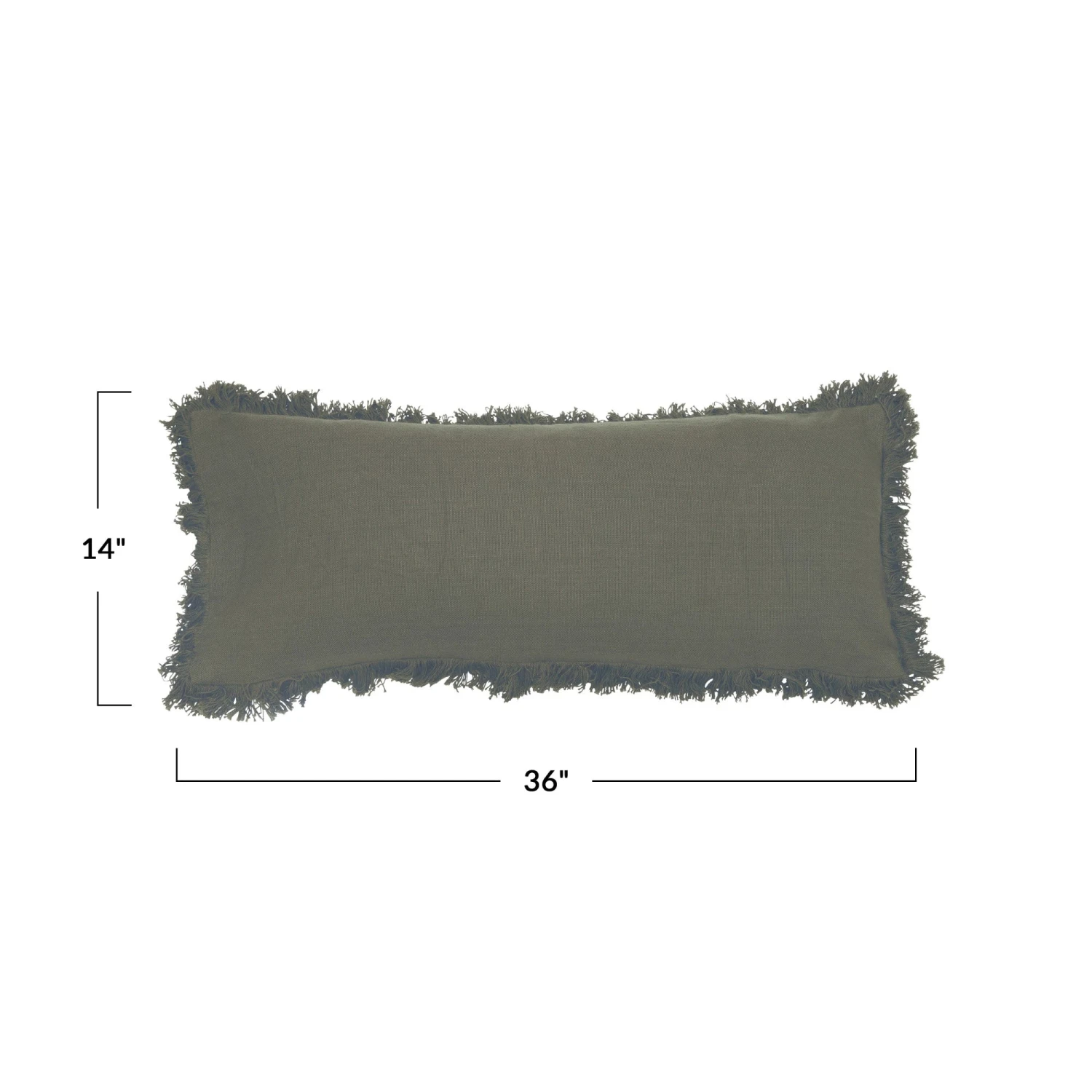 Cotton Lumbar Pillow With Eyelash Fringe, Olive 2 Cotton Lumbar Pillow With Eyelash Fringe, Olive - Image 2