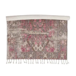 Woven Cotton Distressed Print Rug With Braided Fringe, Multi Color (Pick Up Only)