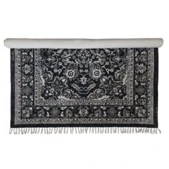 Woven Cotton Distressed Print Dhurrie Rug With Fringe, Black & White (Pick Up Only) -Home Decor Shop df6705 2