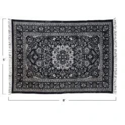 Woven Cotton Distressed Print Dhurrie Rug With Fringe, Black & White (Pick Up Only) -Home Decor Shop df6705 3