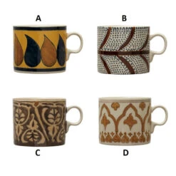 Hand-Painted Stoneware Mug With Pattern, Multi Color, 4 Style Options -Home Decor Shop df6783a