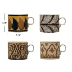 Hand-Painted Stoneware Mug With Pattern, Multi Color, 4 Style Options -Home Decor Shop df6783a 4