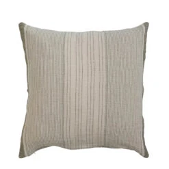 Cotton Double Cloth Pillow With Stripes, Cream & Olive