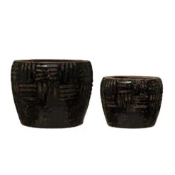 Embossed Terra-cotta Planter, Crackle Finish, Distressed Black, 2 Size Options