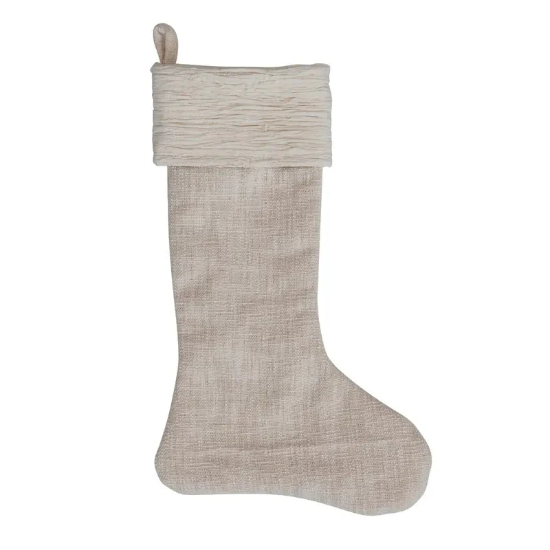 Cotton Slub Stocking With Voile Cuff, Cream 2 Cotton Slub Stocking With Voile Cuff, Cream - Image 2