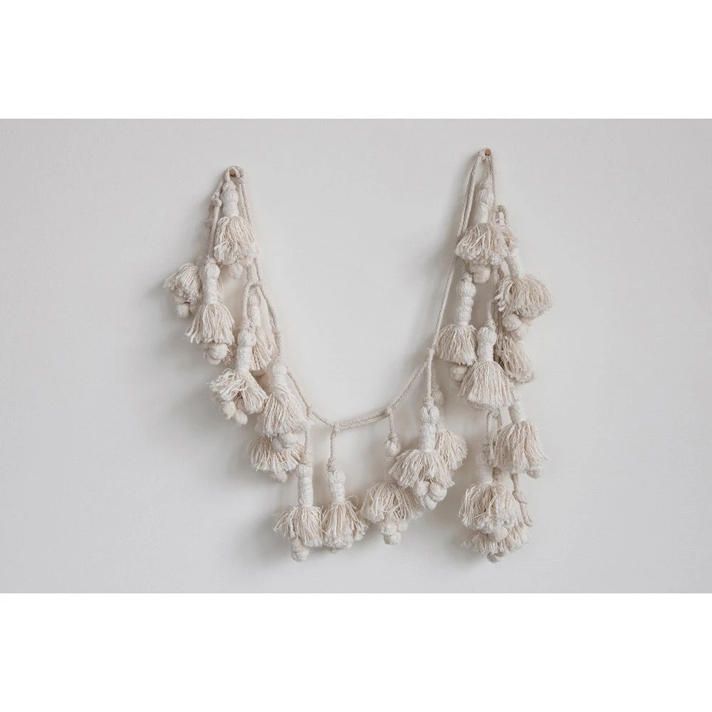 Hand-Woven Cotton Tassel Garland, Cream, 72” 1 Hand-Woven Cotton Tassel Garland, Cream, 72”