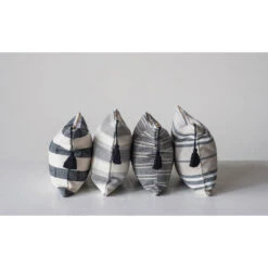 Cotton Zipper Pouch With Stripes & Tassel