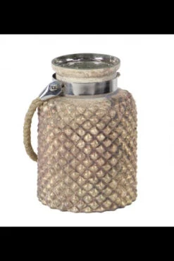 Hobnail Glass Hurricane With Rope Handle, 10"