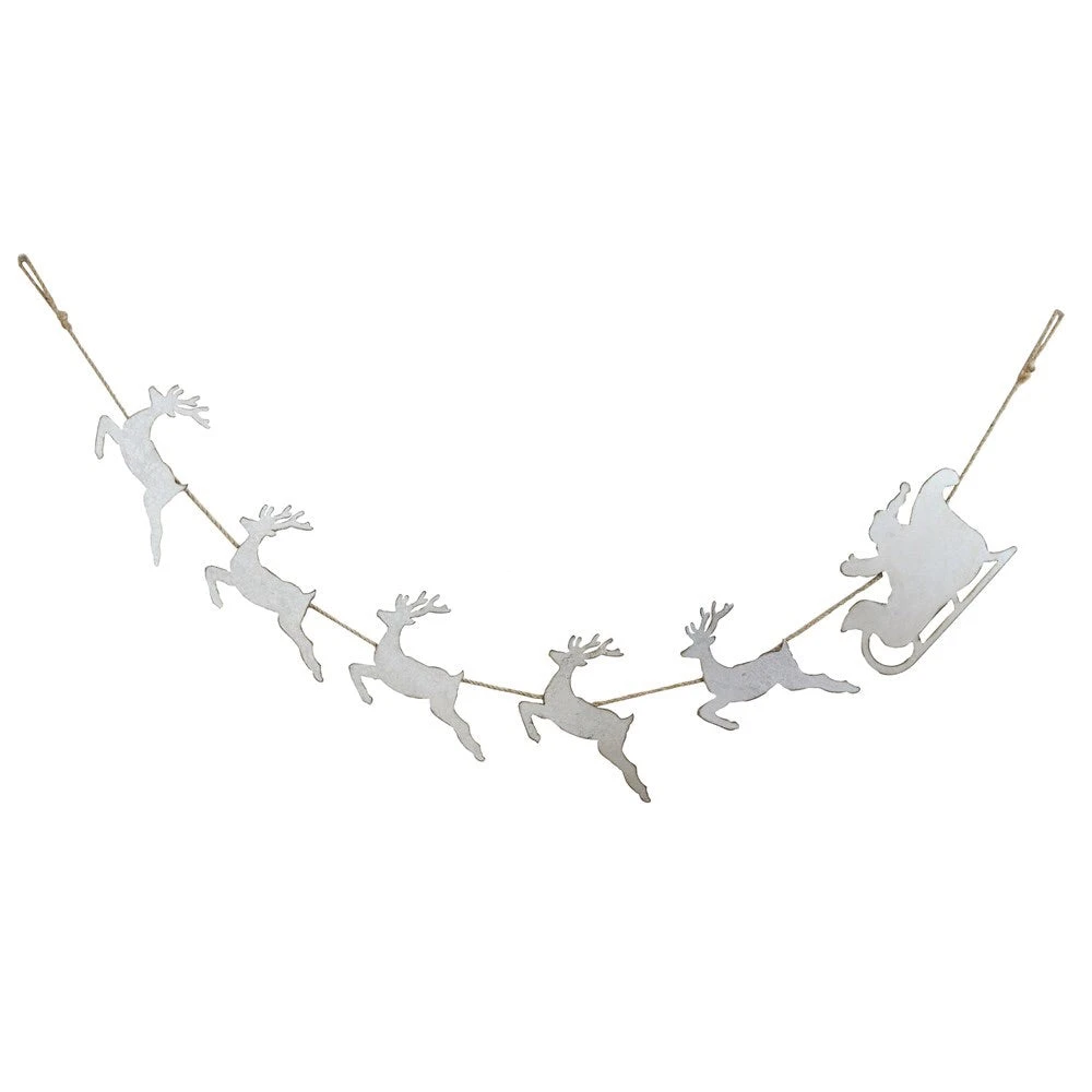 72” Metal Santa With Sleigh & Reindeer Garland 1 72” Metal Santa With Sleigh & Reindeer Garland