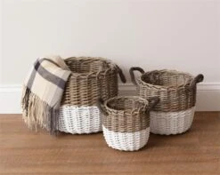 Round White- Dipped Willow Basket, 3 Size Options