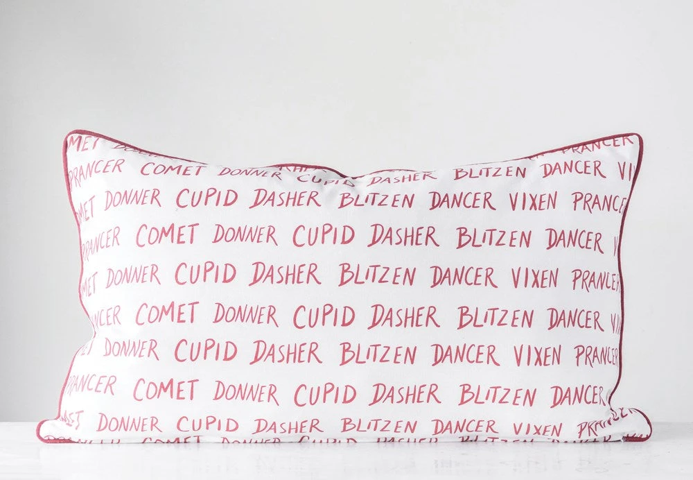 Cotton Pillow With Santa's Reindeer, Reindeer Names & Red Piping 3 Cotton Pillow With Santa's Reindeer, Reindeer Names & Red Piping - Image 3