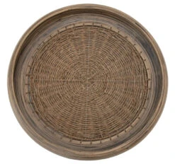 Round Decorative Handmade Bamboo & Seagrass Tray With Handles, Natural (Pick Up Only)