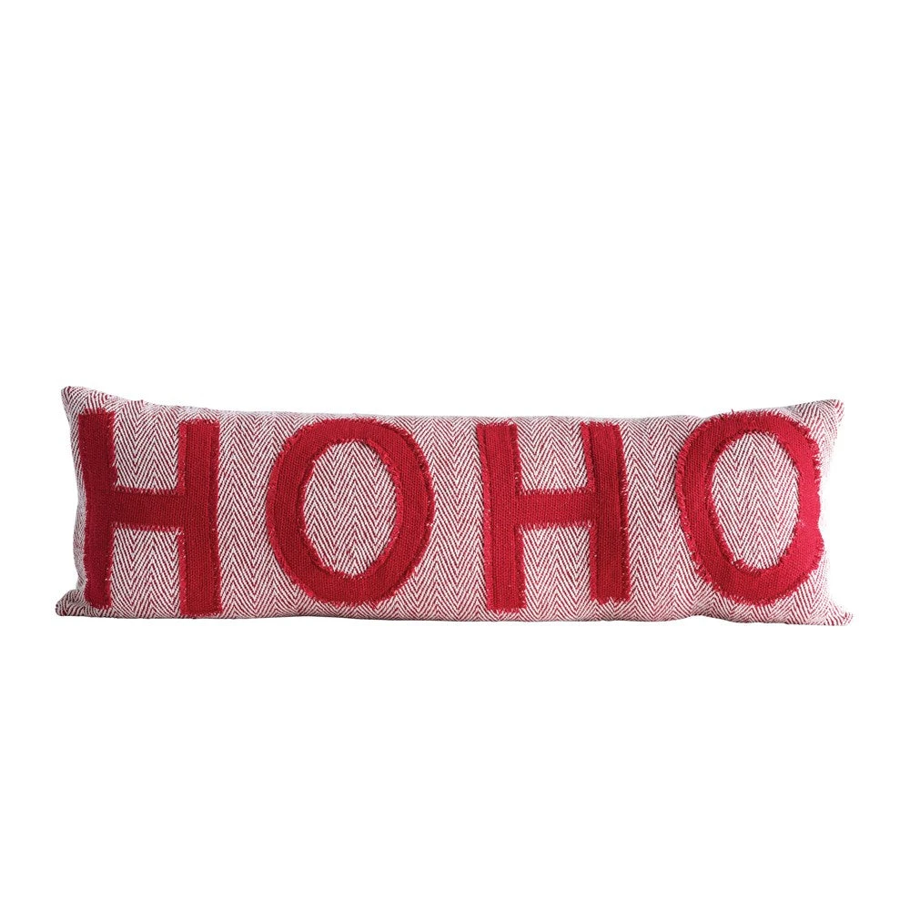 “Ho Ho” Appliquéd Cotton Woven Pillow, Red & Cream 1 “Ho Ho” Appliquéd Cotton Woven Pillow, Red & Cream