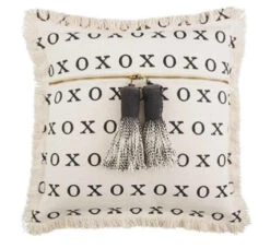 “X O X O” Dhurrie Tassel Pillow By Mud Pie