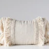 Chenille Woven Lumbar Pillow With Fringe, Cream, 24”