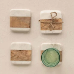 Marble & Acacia Wood Coasters, White & Natural, Set Of 4 -Home Decor Shop image eb186445 d229 4eac 98f0 0fdb8de577e0