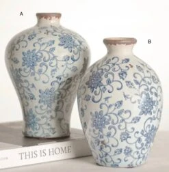 Vintage Look Blue Floral Vase, 2 Style Options -Home Decor Shop image f82f3743 d8b9 4aaa 9dd6 d59ba64eea69