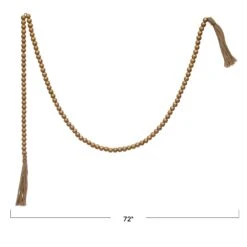 72"L Paulownia Wood Bead Garland With Jute Tassel, Gold Finish -Home Decor Shop xm8039 2