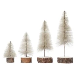 Front Page 5 Bottle Brush Tree With Wood Slice Base, Cream, 4 Size Options